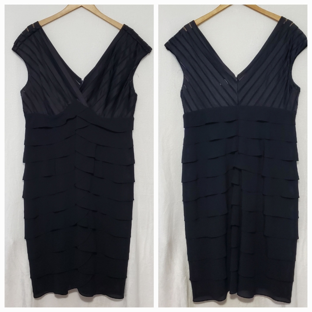 Adrianna Papell Women Black Evening Ruffle Dress Size 18W